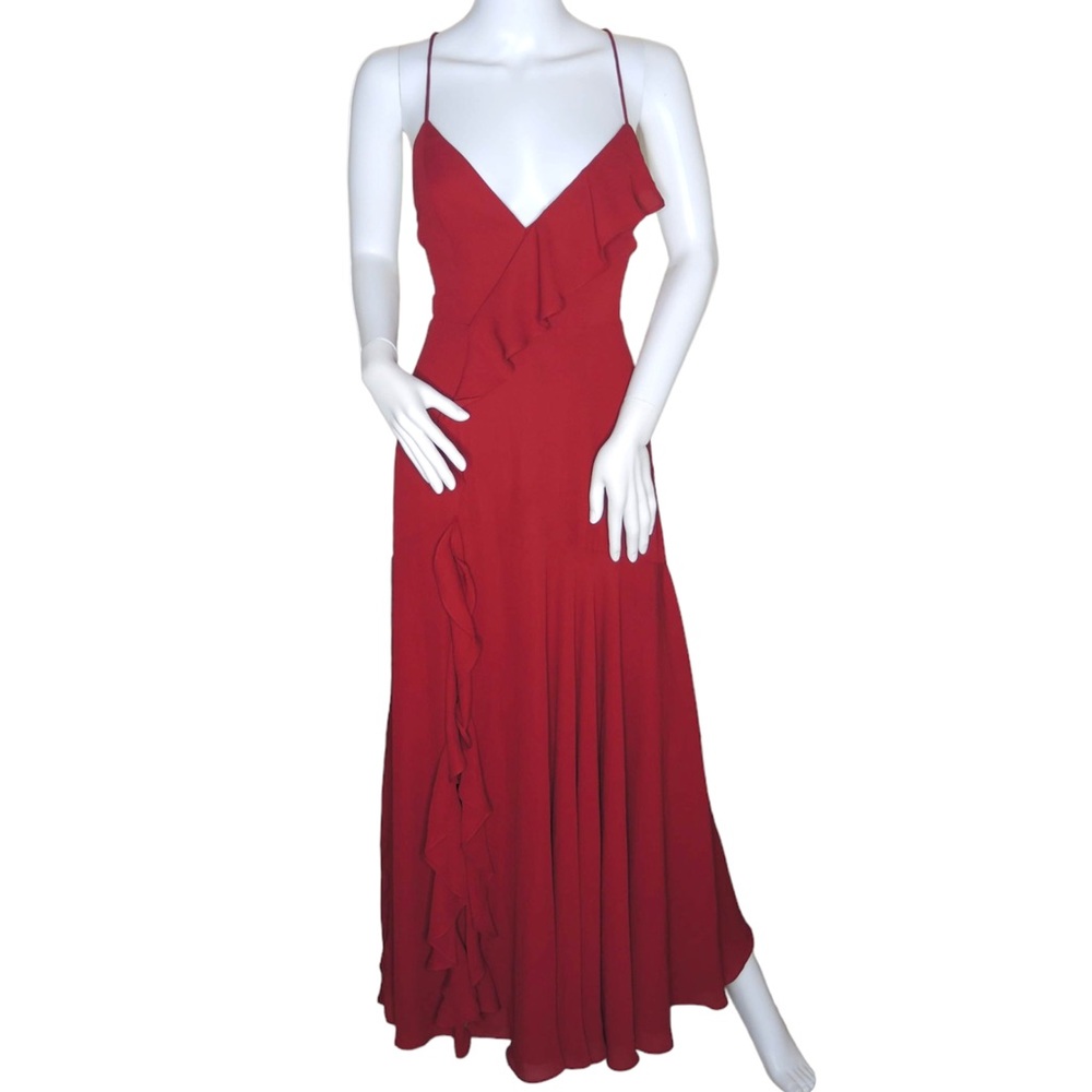 Fame and Partners Callais Dress Maxi Ruffle Asymmetrical Hem Aesthetic NWOT $345 - Picture 4 of 9